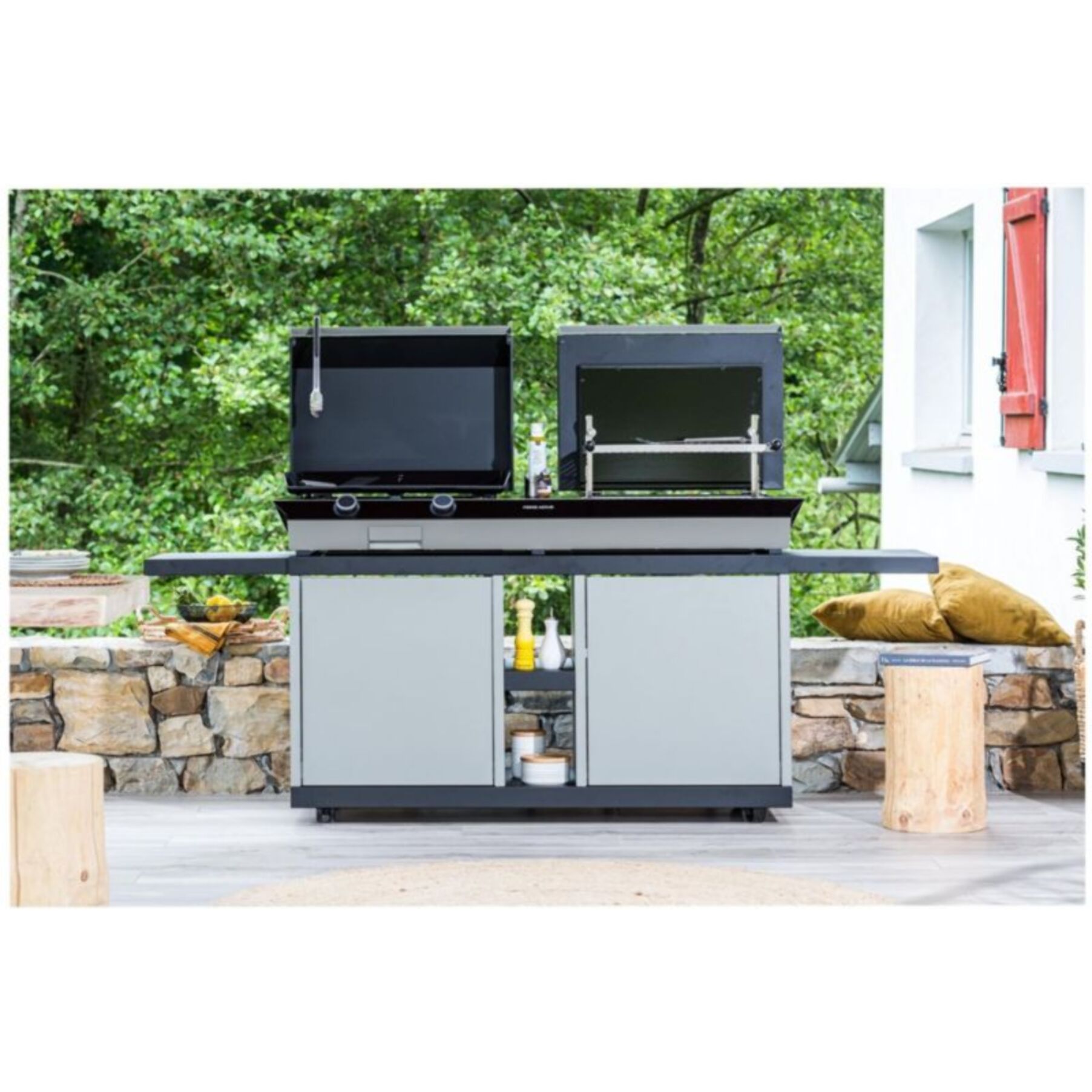 Chariot Plancha FORGE ADOUR Combi G NG 2 tablettes rabattables 2portes coulissantes