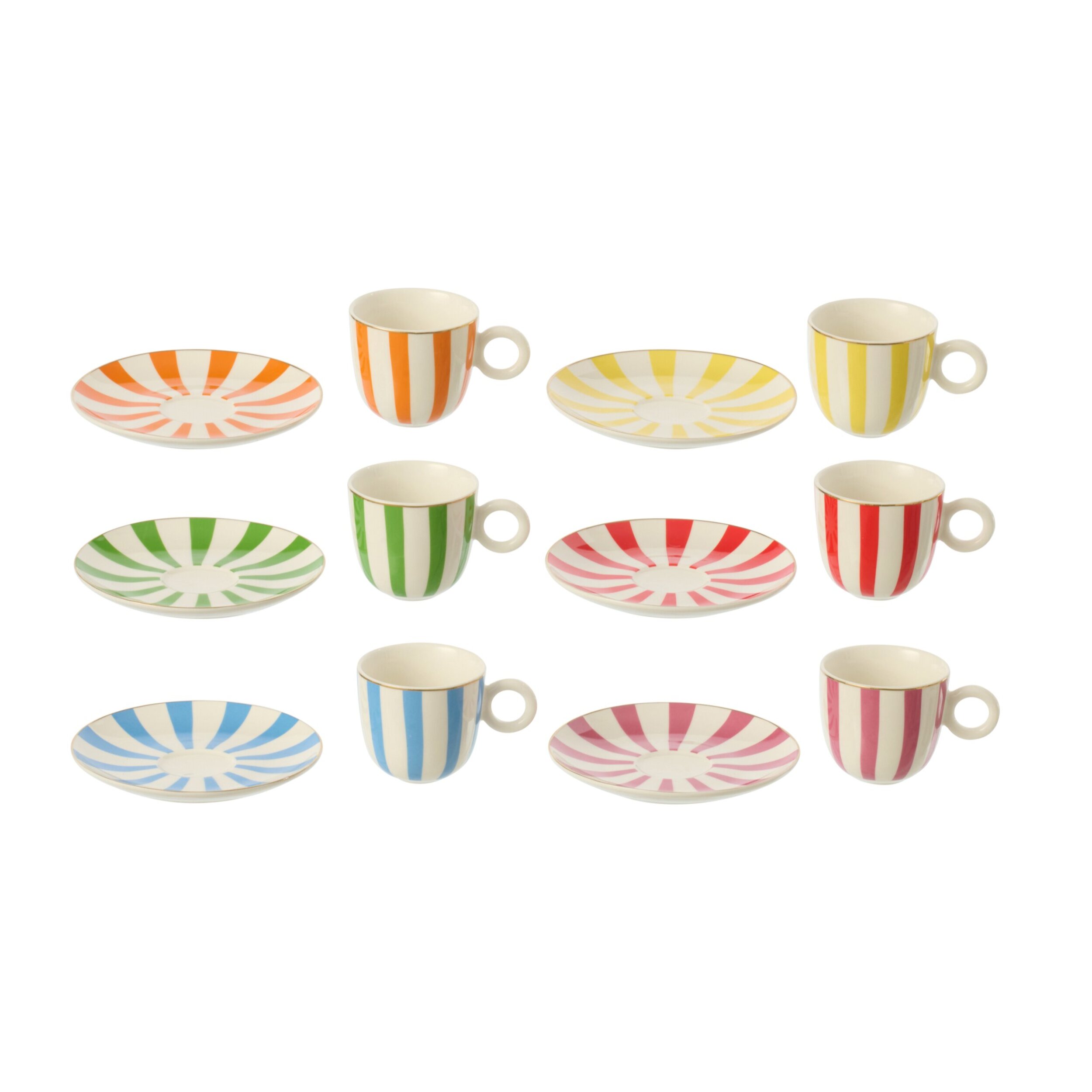 J-Line Tasse + Sous-tasse - porcelaine - multicolore - small - set de 6