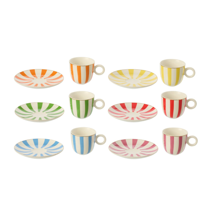 J-Line Tasse + Sous-tasse - porcelaine - multicolore - small - set de 6
