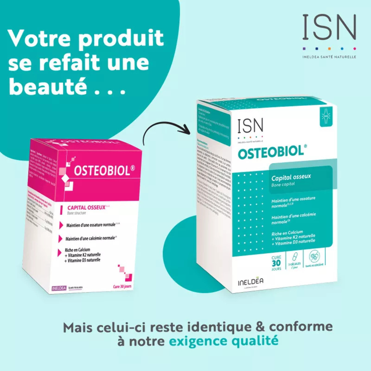 INELDEA SANTE NATURELLE - OSTEOBIOL - Maintien de la densité osseuse - Riche en calcium, vitamines D3 et K2- 90 gélules - Cure de 30 j