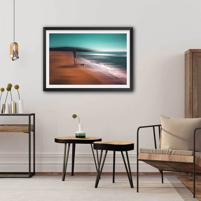 Poster balade au bord de l'eau Affiche sous cadre noir