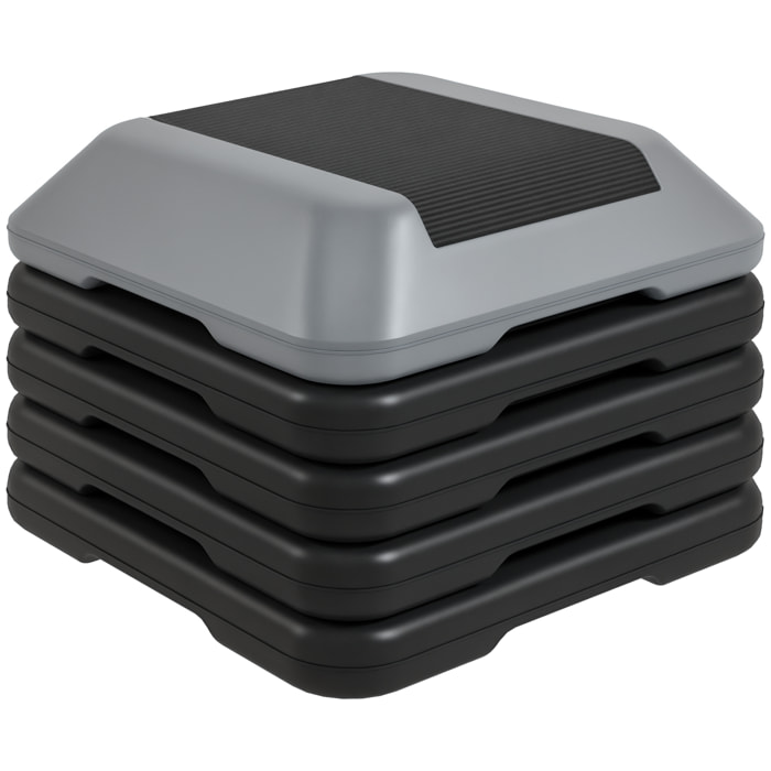 Step de Aeróbic Step para Fitness Stepper Antideslizante con Altura Ajustable de 10/15/20/25/30 cm Carga 150 kg para Entrenamiento en Casa Gimnasio Gris