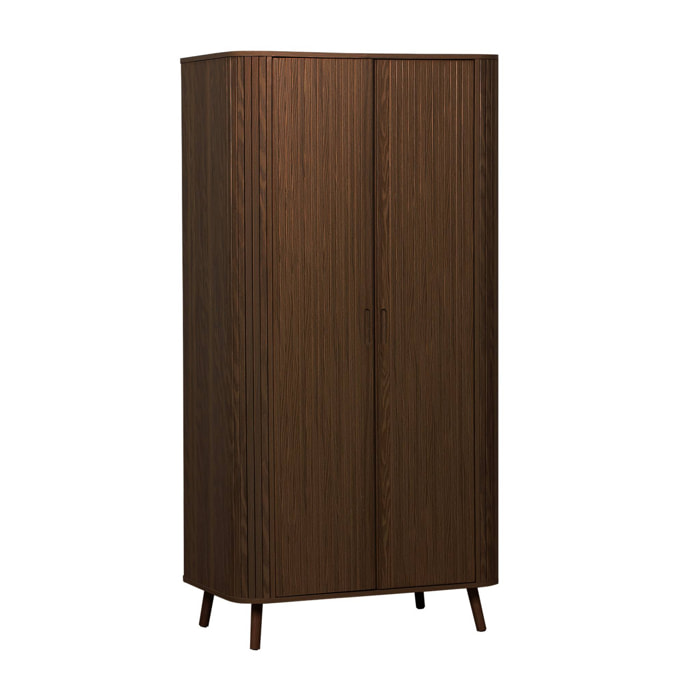 Armoire 2 portes décor bois rainuré avec étagère et penderie. L 90 x P 60 x H 180cm