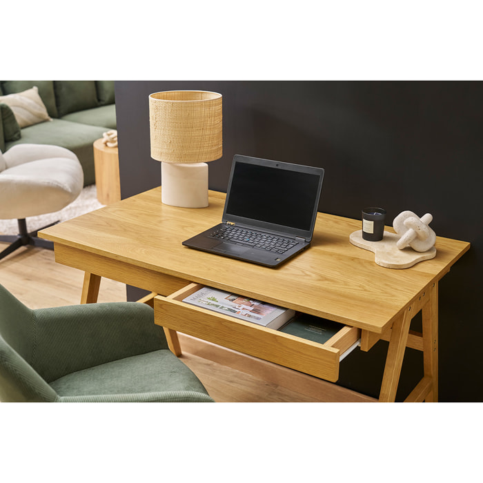 Bureau design avec rangements 2 tiroirs bois clair hévéa L120 cm BROOK
