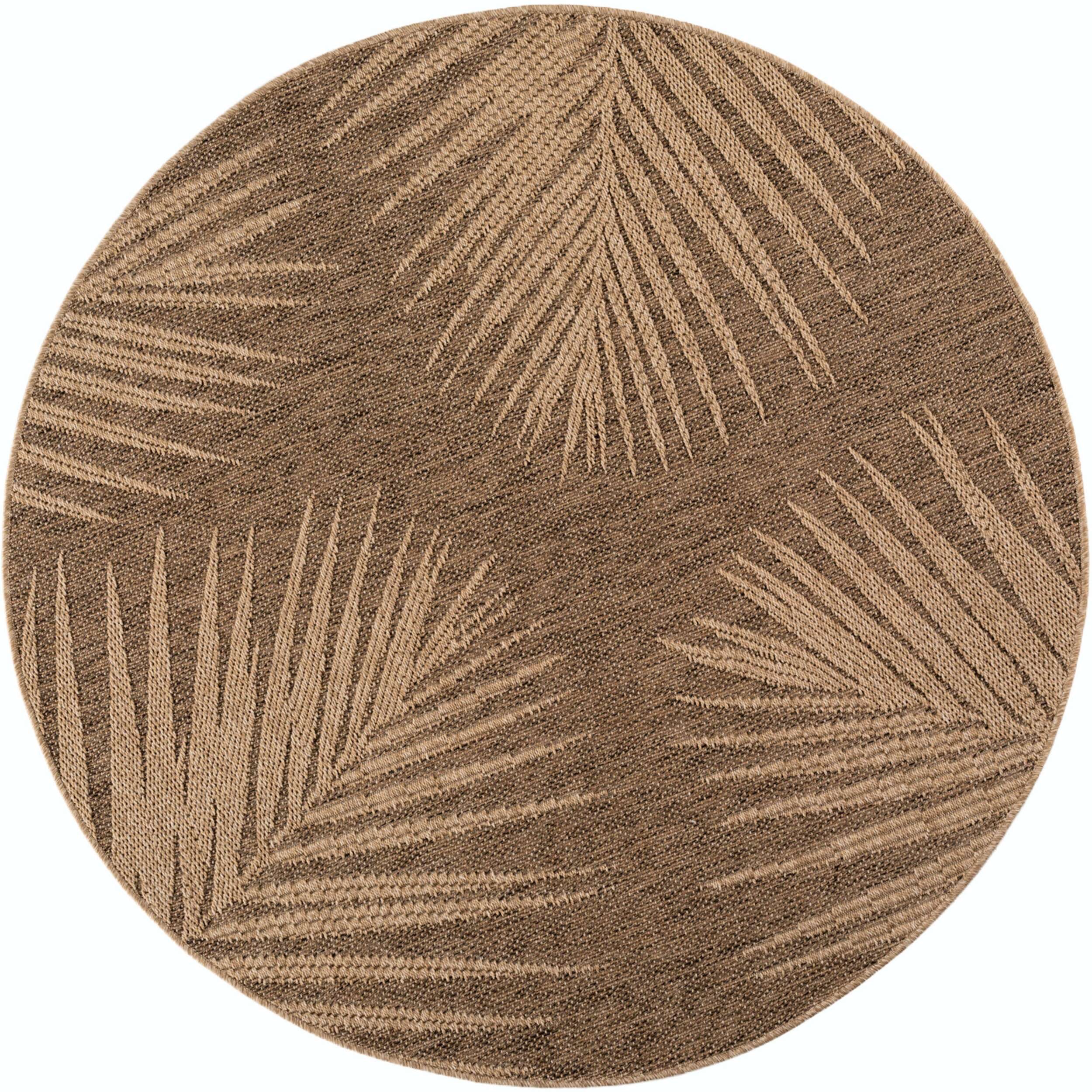 TIMBER - Tapis rond intérieur/extérieur beige effet jute à motif feuille