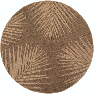 TIMBER - Tapis rond intérieur/extérieur beige effet jute à motif feuille