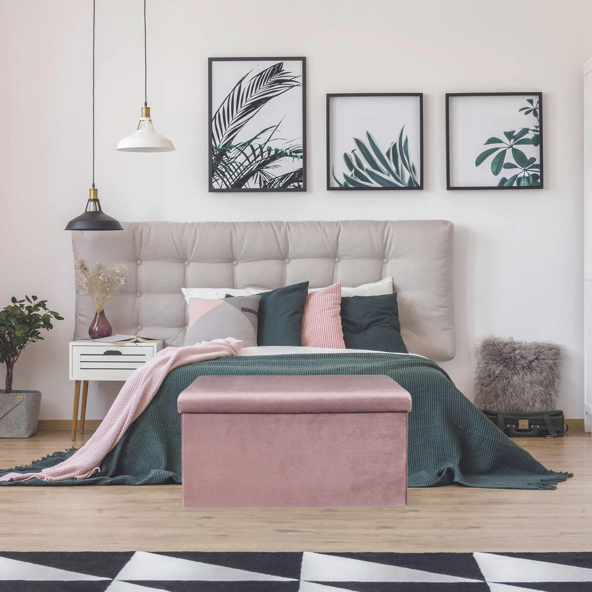 Coffre Banc Pliable Velours Cotele Giulia Rose