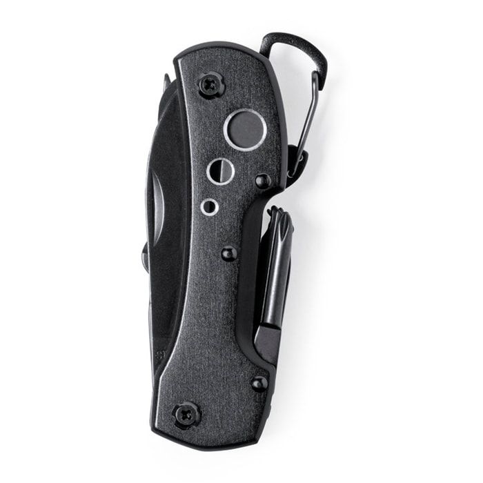 Coltello multiuso Komit con accessori in acciaio inossidabile e manico in alluminio. Con 13 funzioni.