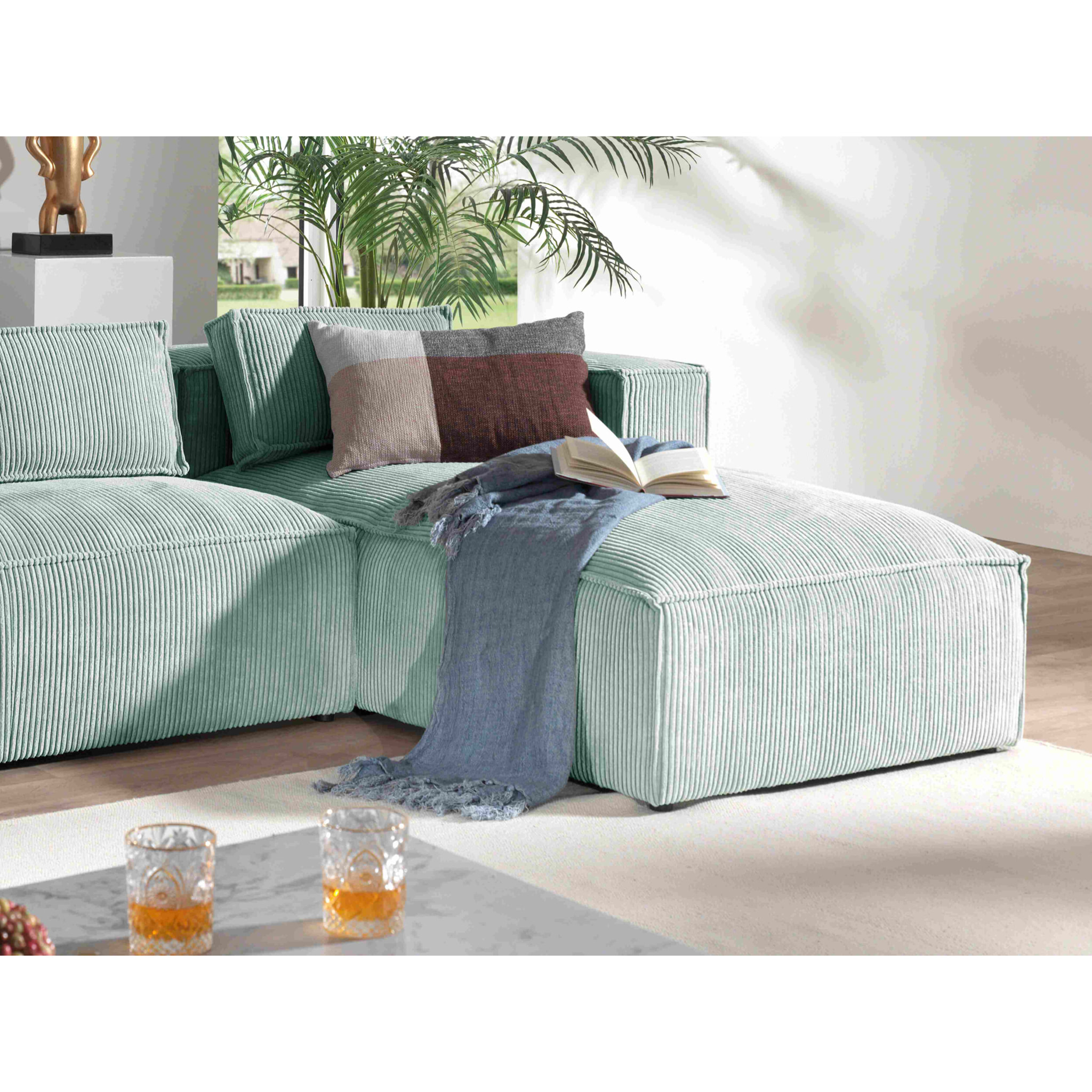 Stella - canapé d'angle droit en velours côtelé - 4 places -style contemporain - Bleu