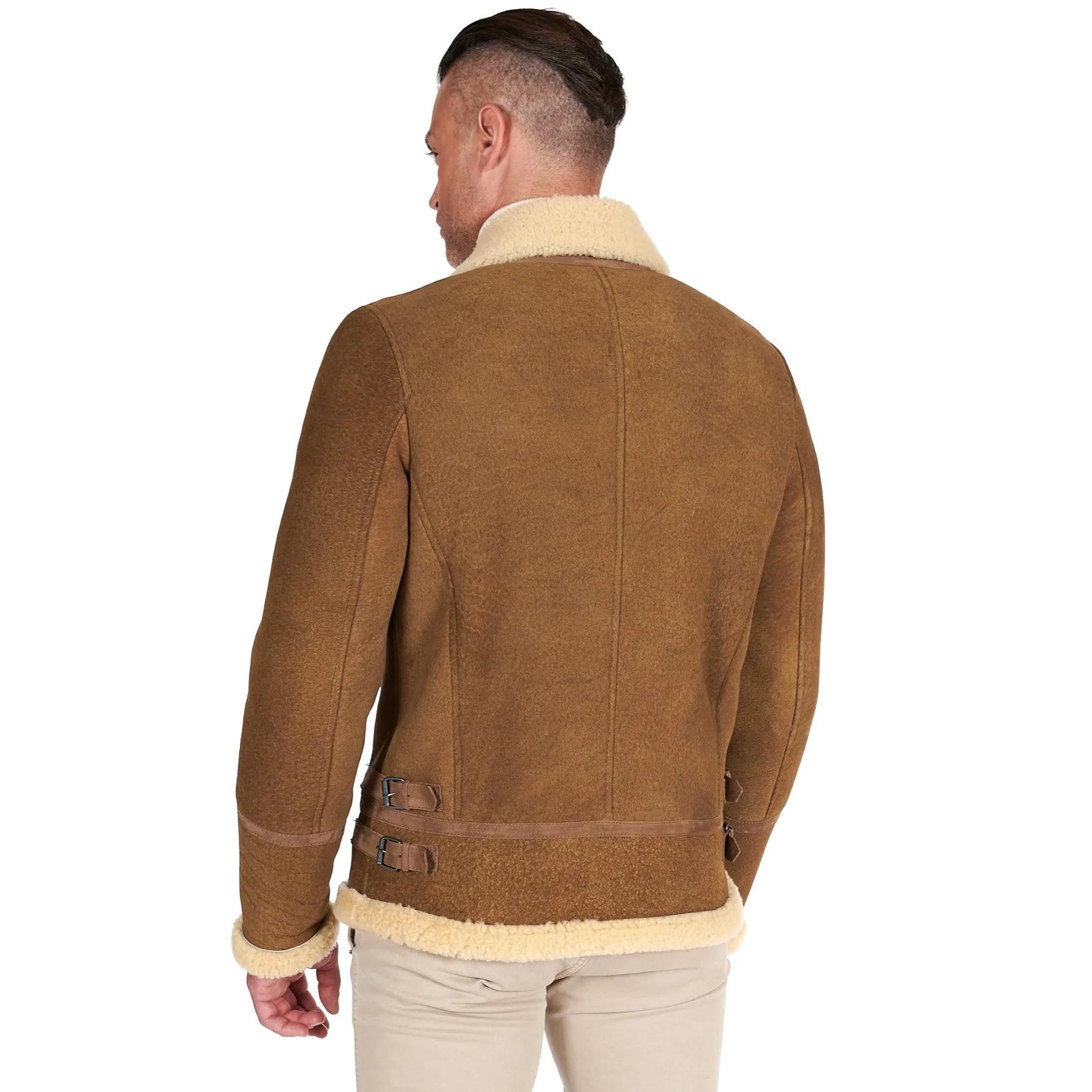 Montone nubuck cuoio Shearling biker uomo collo camicia