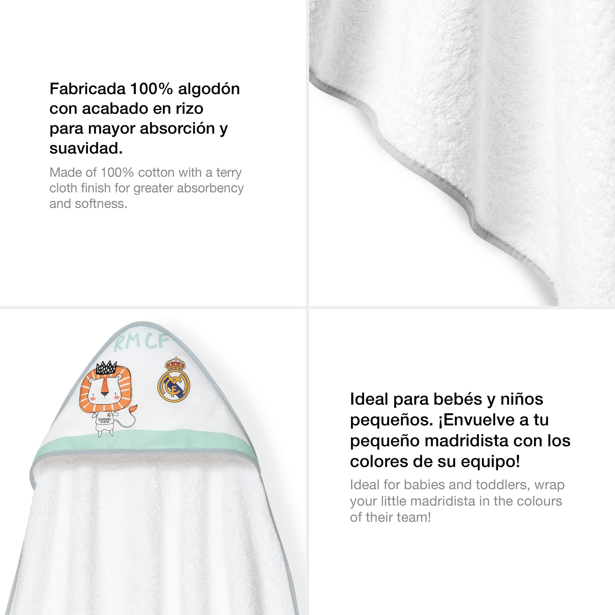 Capa de Baño 1X1 Real Madrid Leon Escudo Bco/Gris