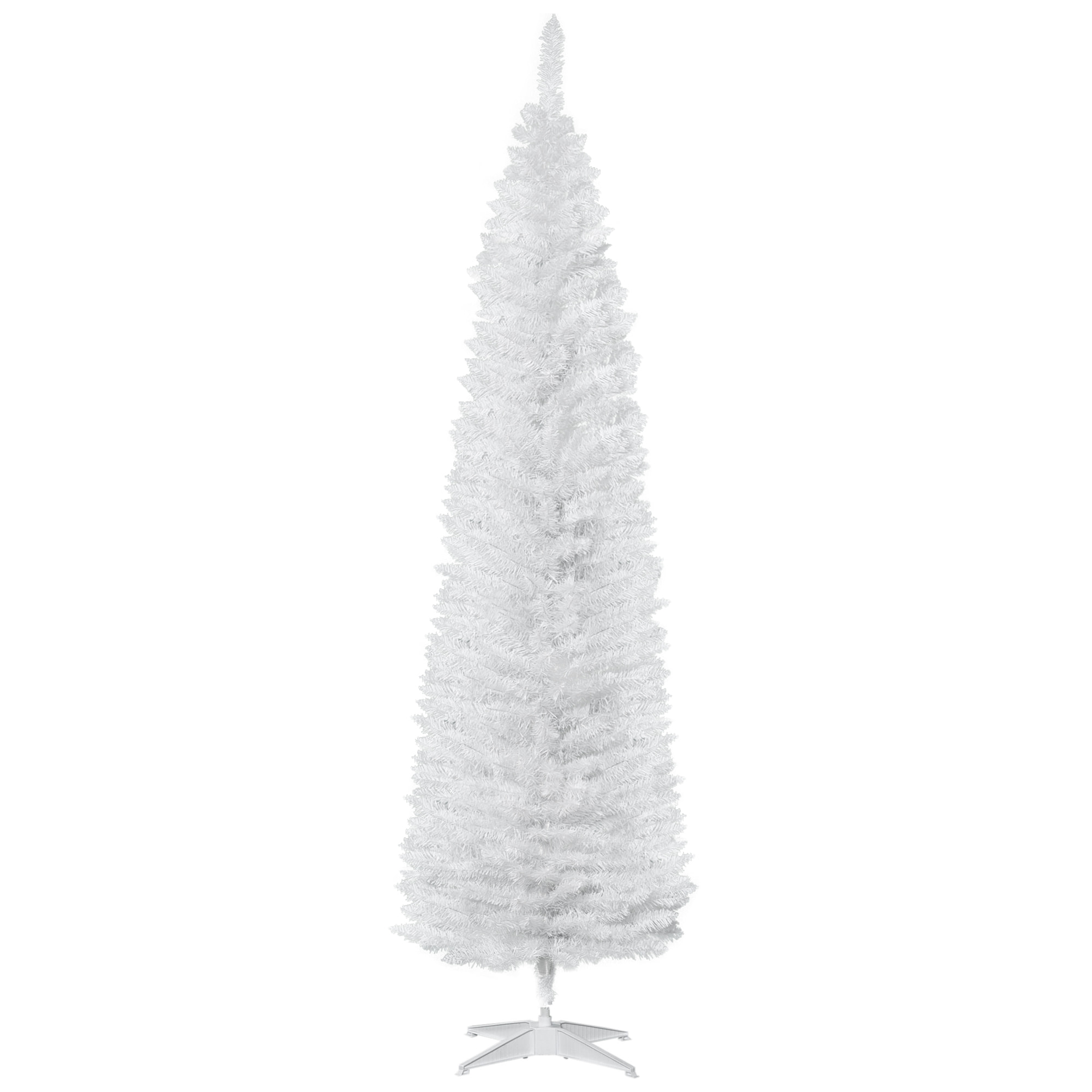 Árbol de Navidad Estrecho 210 cm, Árbol Artificial con 499 Ramas, Base de Plástico Desmontable, Fácil Montaje, para Salón Interior, Blanco