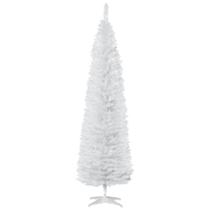 Árbol de Navidad Estrecho 210 cm, Árbol Artificial con 499 Ramas, Base de Plástico Desmontable, Fácil Montaje, para Salón Interior, Blanco