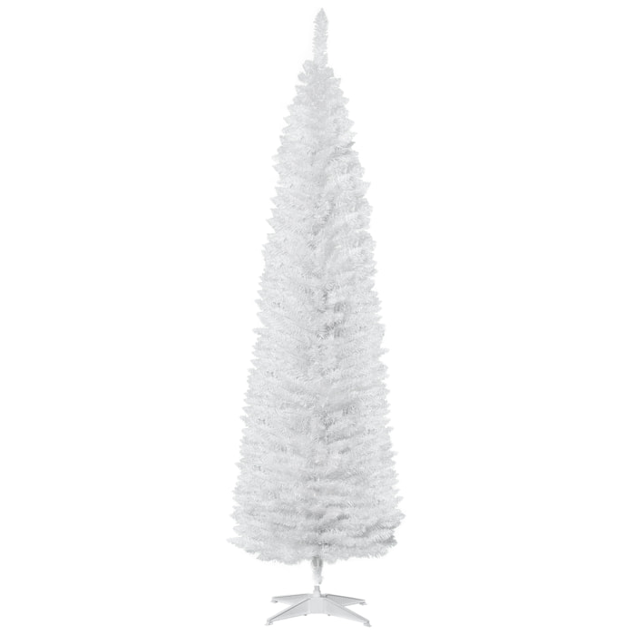 Árbol de Navidad Estrecho 210 cm, Árbol Artificial con 499 Ramas, Base de Plástico Desmontable, Fácil Montaje, para Salón Interior, Blanco