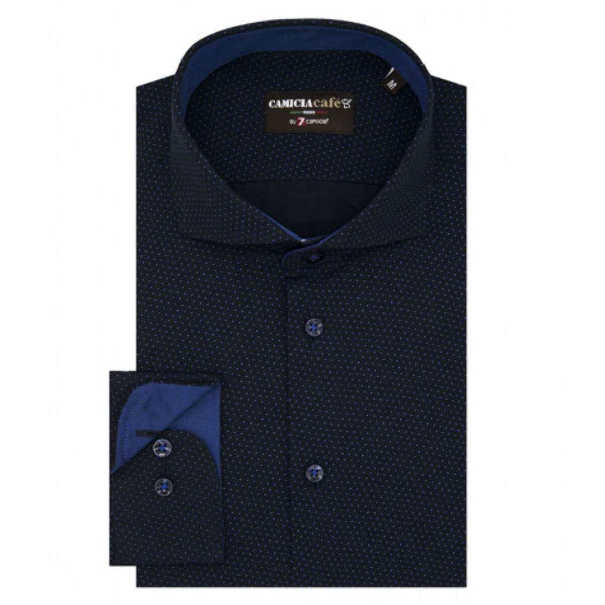 Camicia Uomo 1 Bottone Francese Slim Cotone Poliestere Stampato Blu/Bluette