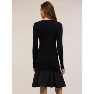 Motivi - Vestido acampanado de punto fino con volantes - Negro