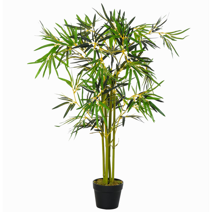 Bambou artificiel hauteur 1,2 m 552 feuilles denses réalistes pot inclus noir avec lichen vert