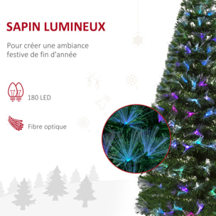 Sapin de Noël artificiel lumineux fibre optique LED multicolore + support pied Ø 74 x 150H cm 180 branches étoile sommet brillante vert