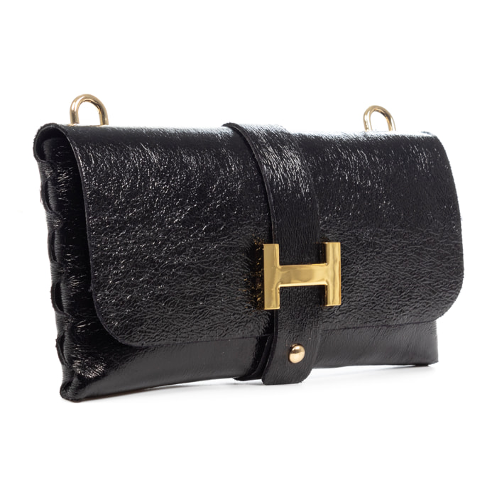 Borsa a tracolla da donna Arta. Vera pelle. Pelle scamosciata laccata lucida.