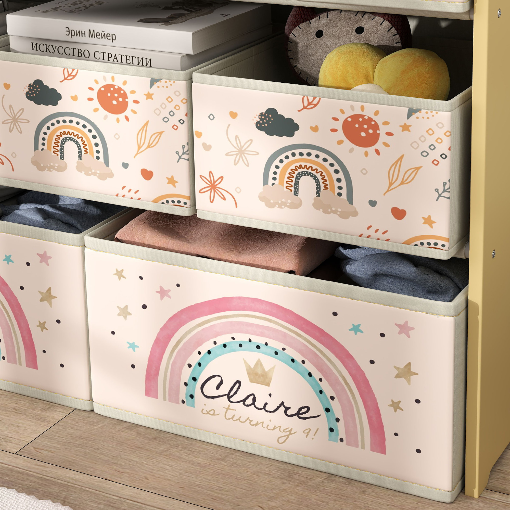 Estantería para Juguetes para Niños Organizador de Juguetes con 9 Cestas de Tela no Tejida para Guardería Sala de Juegos 93x30x70 cm Amarillo