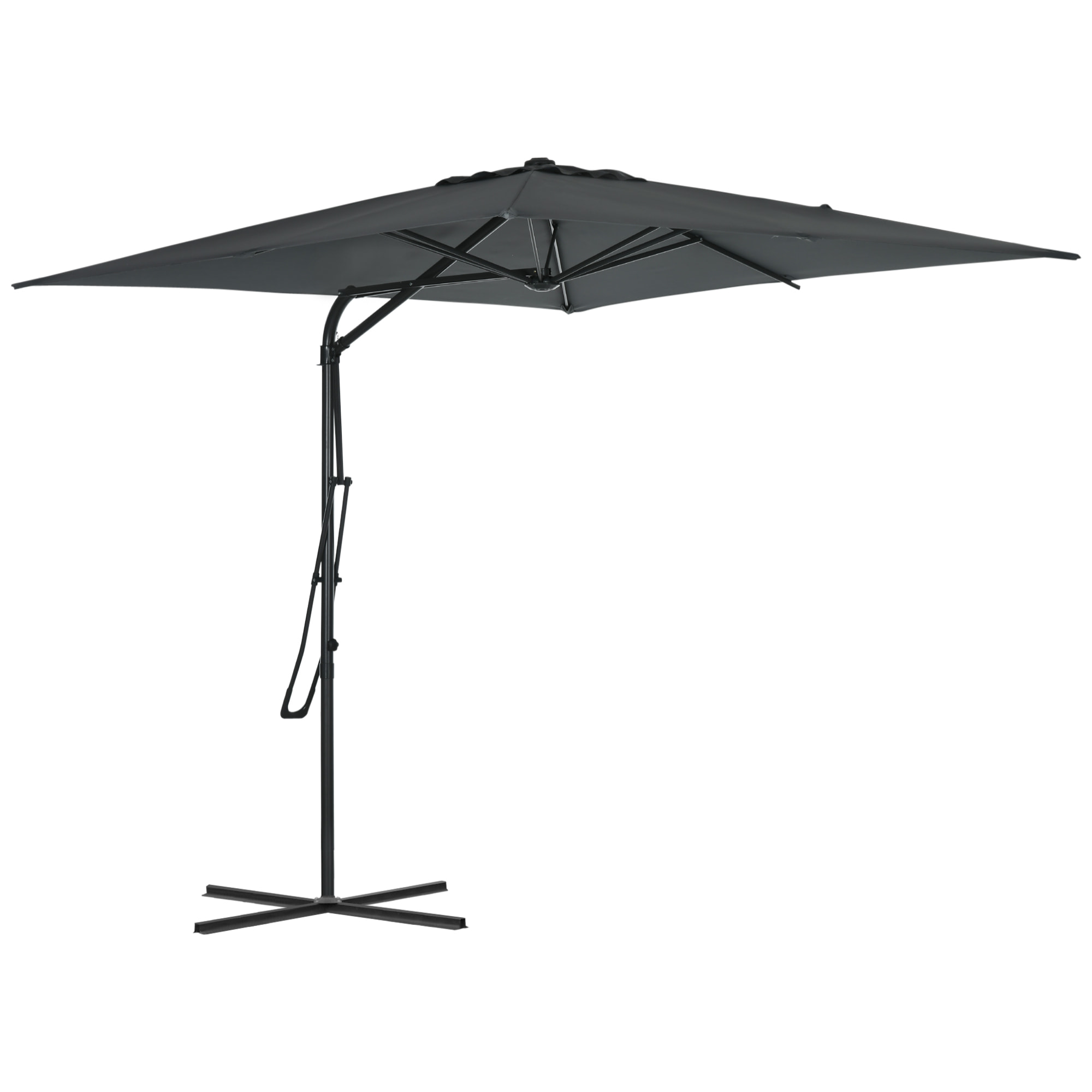 Parasol déporté carré dim. 2,5 x 2,5 m piètement inclus métal époxy polyester haute densité anthracite