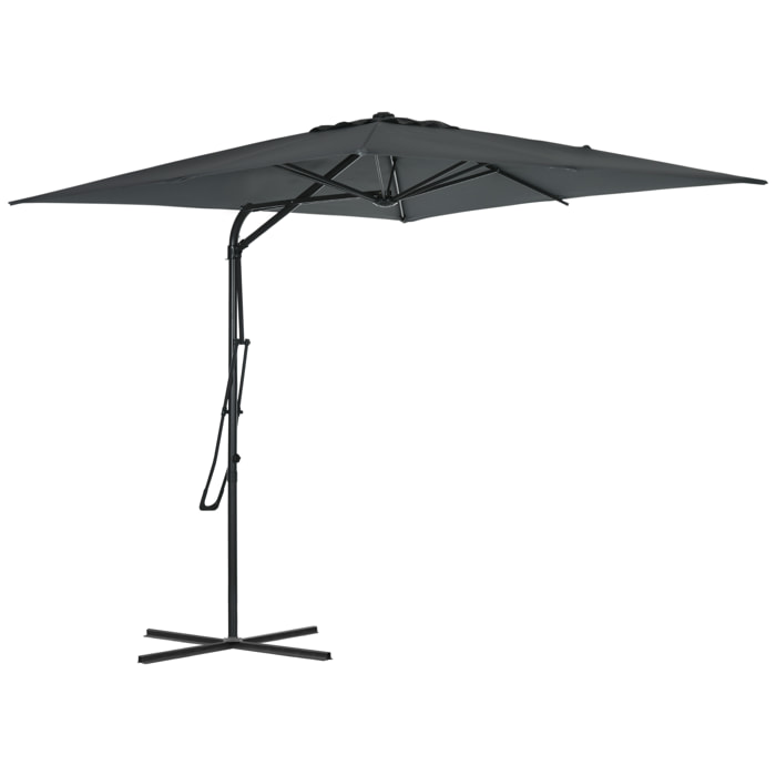 Parasol déporté carré dim. 2,5 x 2,5 m piètement inclus métal époxy polyester haute densité anthracite