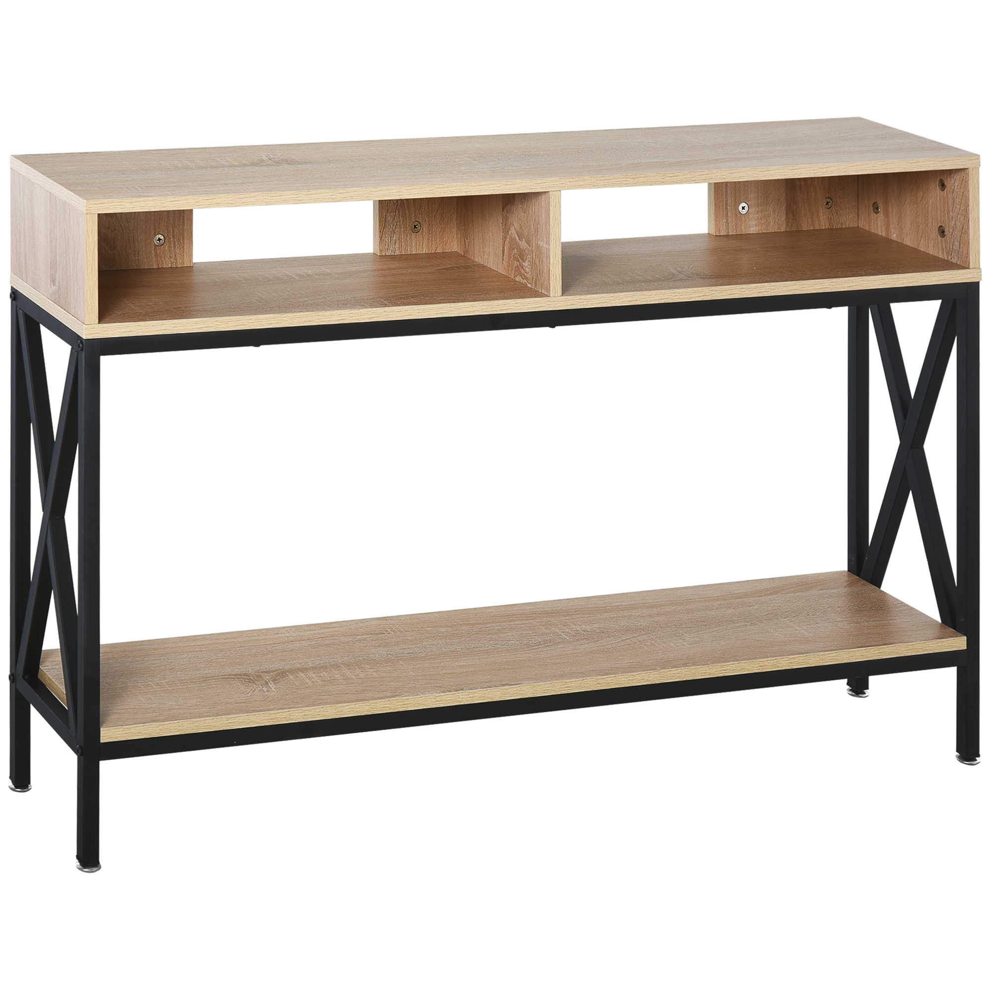 Mesa Consola Mueble para Recibidor con 2 Compartimientos y Estante Consola para Recibidor Entrada Pasillo 120x23,5x75 cm Roble y Negro