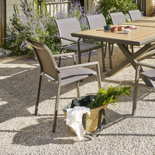 Fauteuil de jardin empilable "Essentia" wengé & praline en aluminium traité en epoxy