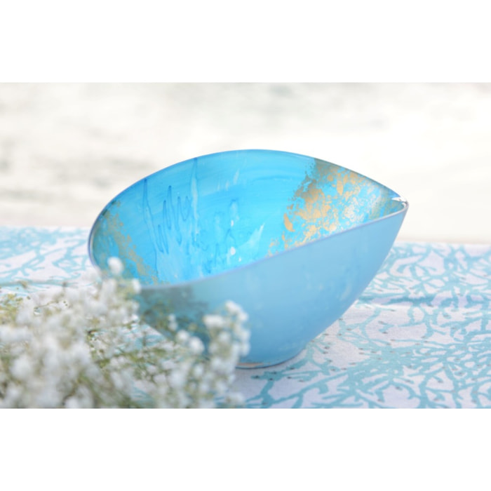 Coupe ovale bleue et dorée 26.5x14.3x11.5cm