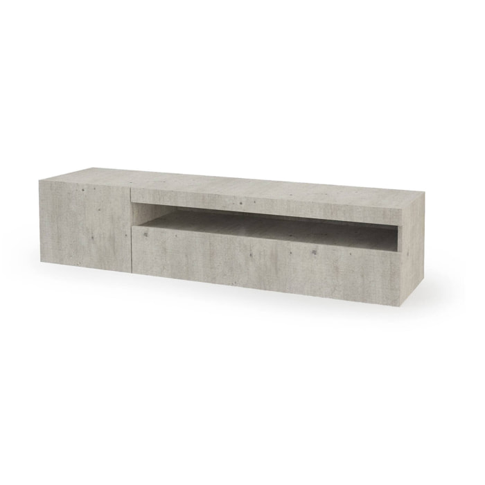Mobile porta TV Ardy, Credenza bassa da soggiorno a 2 ante, Base porta televisione, 100% Made in Italy, cm 150x40h37, Cemento, con luce LED
