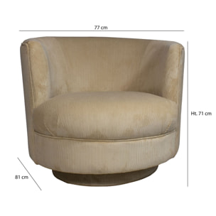 Fauteuil tournant en velours cotelé beige SIRK