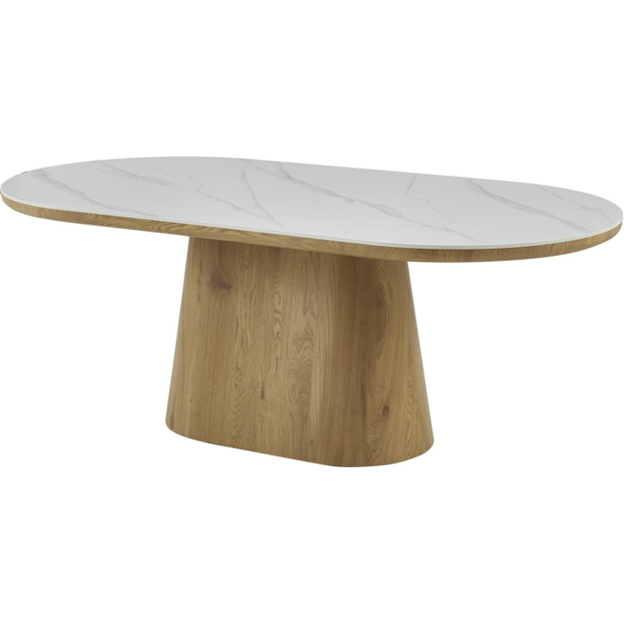 Table de repas en bois ovale en céramique "Bellagio" - 8 places - Blanc et marron