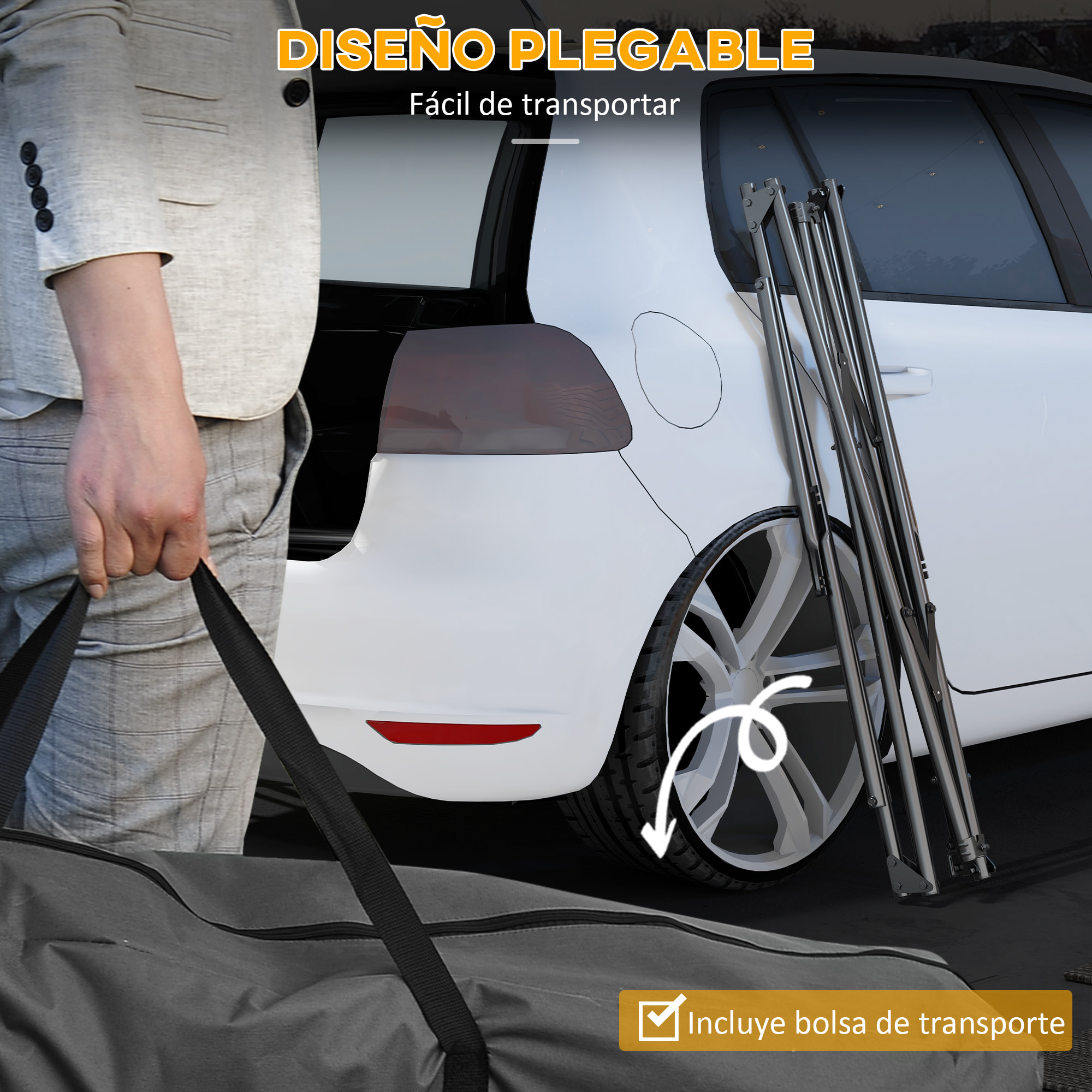 Soporte para Hamaca Plegable Portátil, 2 en 1, Soporte para Silla Colgante con Estructura de Metal y Bolsa de Transporte, Carga 120 kg, para Hamaca 2,5 m y Silla 1,5 m de Largo, Negro