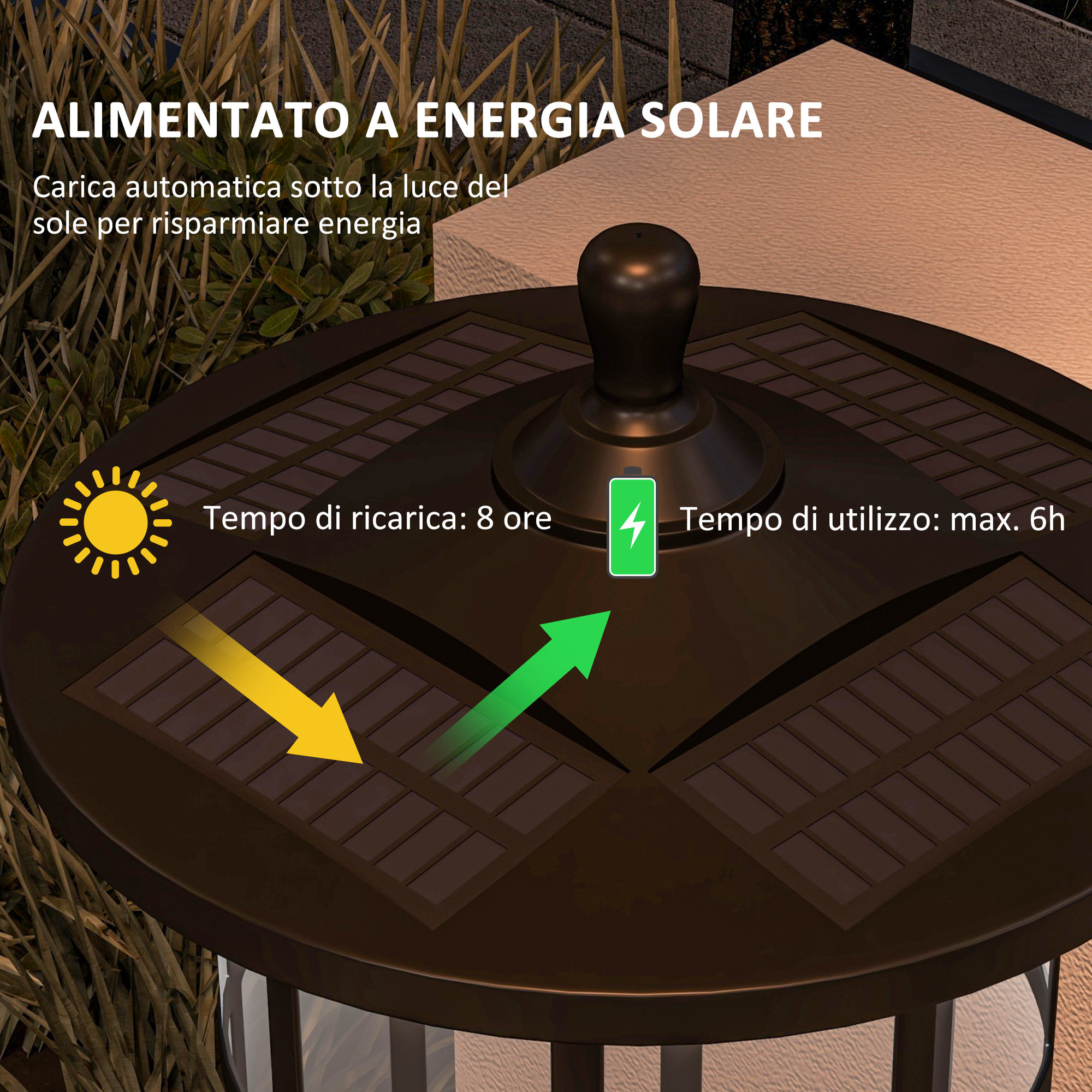 Outsunny Lampione Solare da Giardino Alto 184cm con Luce LED Bianco Freddo e IP44, Nero