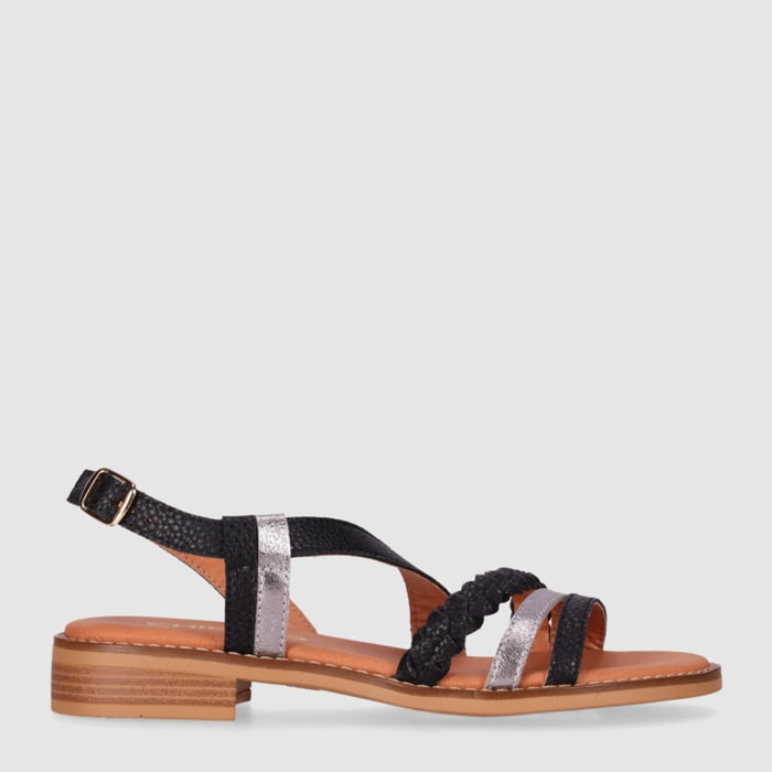 Sandalias de Piel - Negro - Tacón: 1 cm