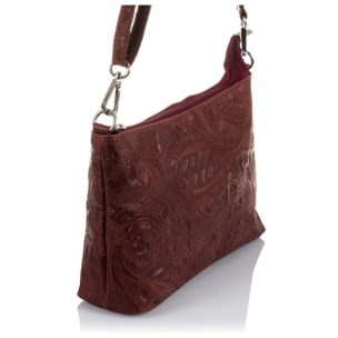 Martia Bolso bandolera Mujer.Piel auténtica Gamuza Grabado Arabesco