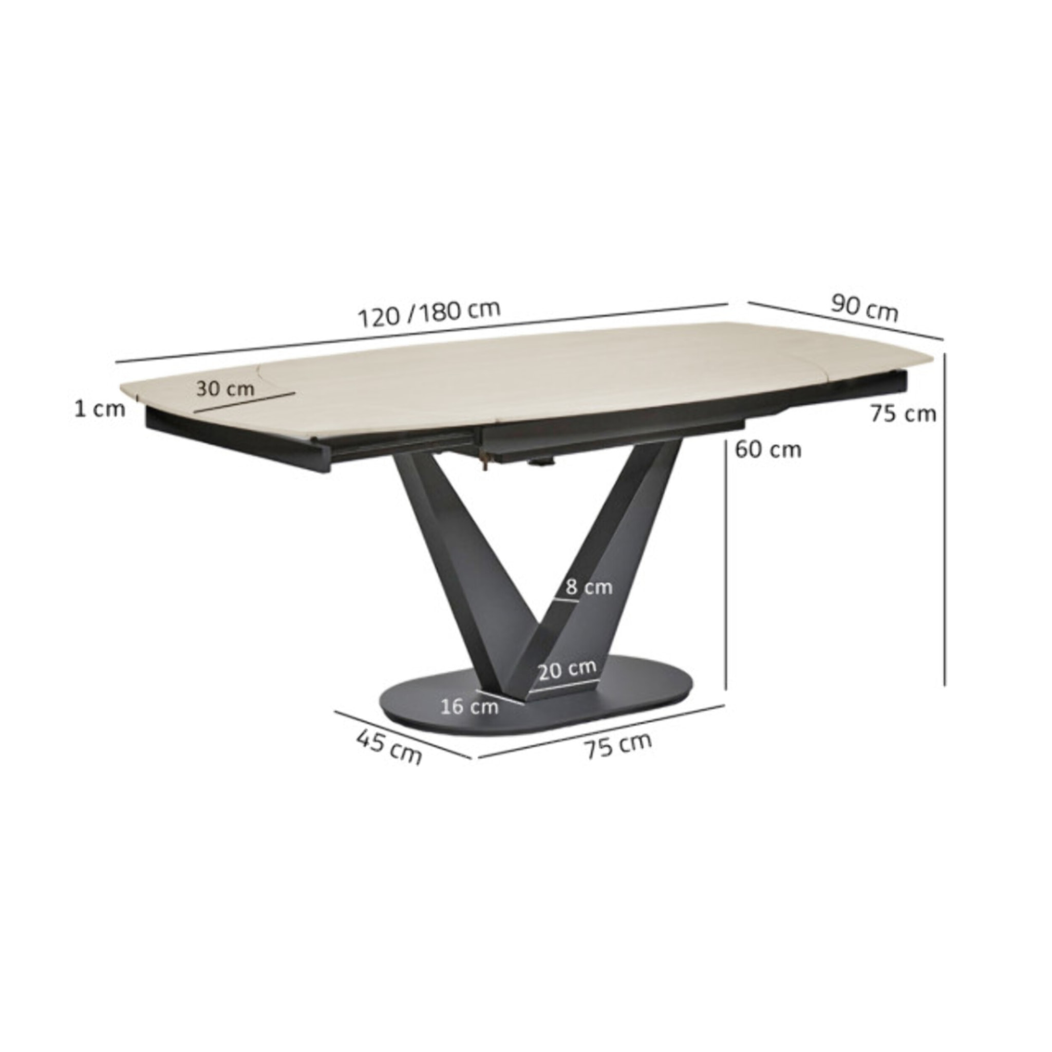 Table extensible ovale 120/180 en céramique effet bois - VESSEL