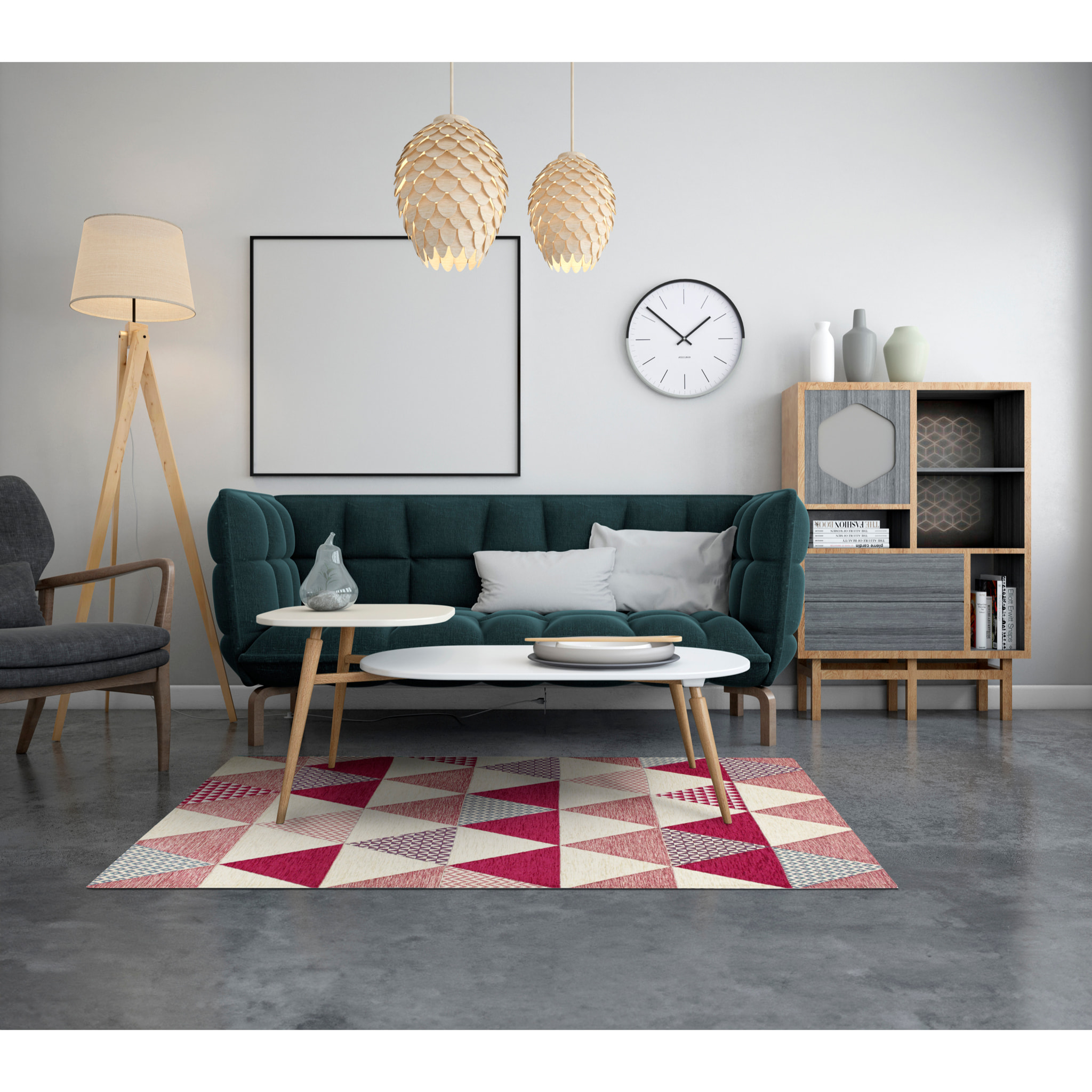 TAPPETO ARREDO TRIANGOLI FUCSIA CON FONDO ANTISCIVOLO