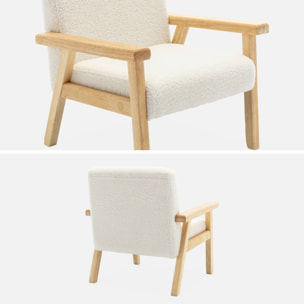 Fauteuil enfant en bois et tissu bouclette blanc. ISAK L 47 x P 43.5 x H 50cm