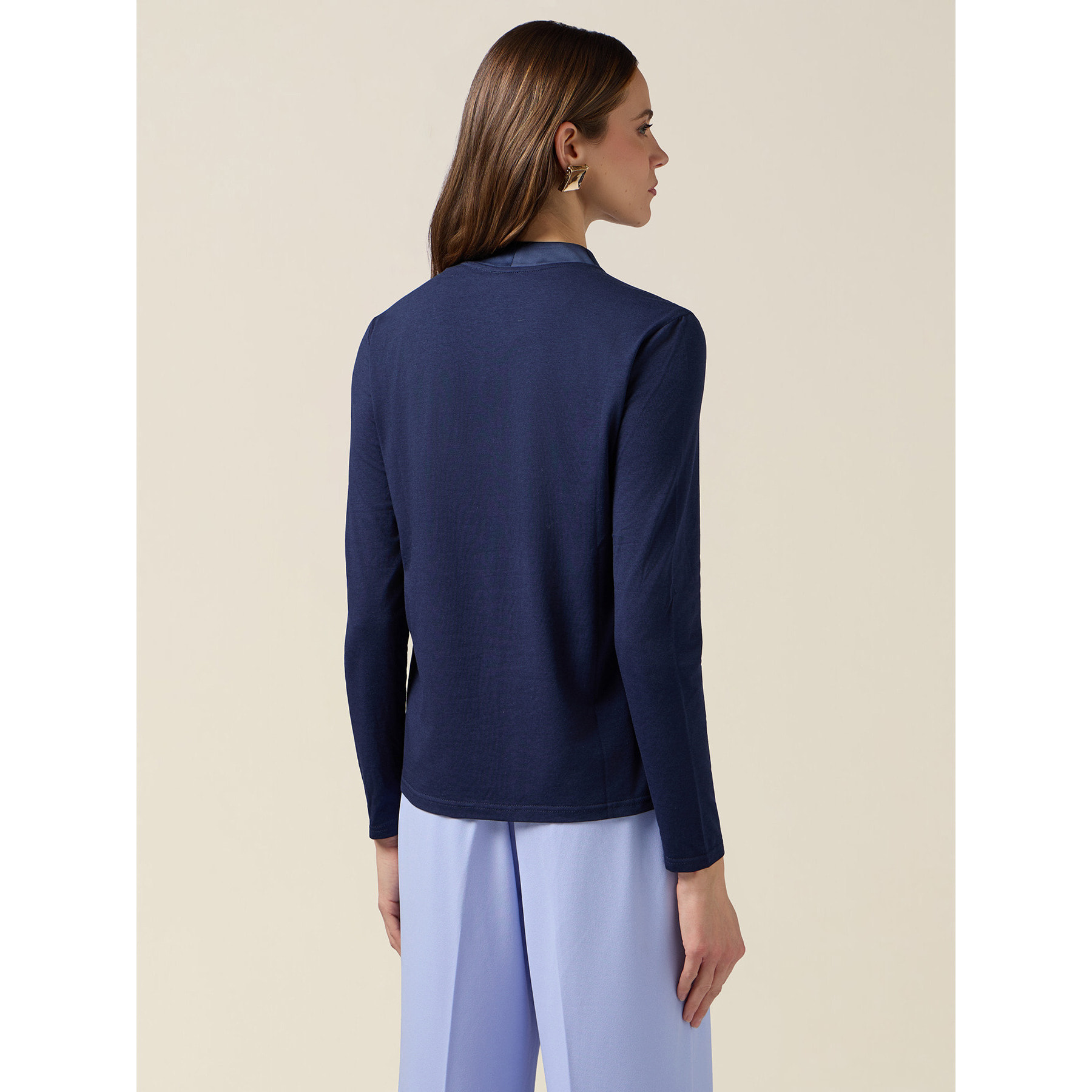 Oltre - T-shirt bimaterica maniche lunghe - Blu