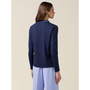 Oltre - T-shirt bimaterica maniche lunghe - Blu