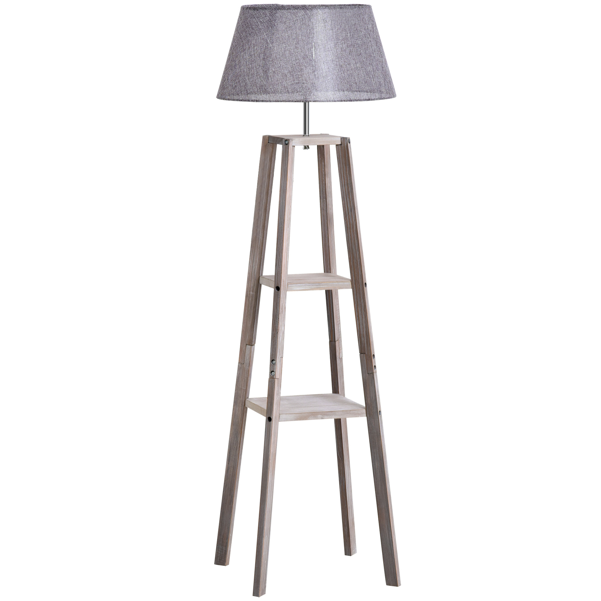 Lampadaire design contemporain 2 étagères intégrées 60 W max. dim. 53L x 53l x 148H cm pin lin gris