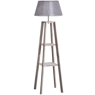 Lampadaire design contemporain 2 étagères intégrées 60 W max. dim. 53L x 53l x 148H cm pin lin gris