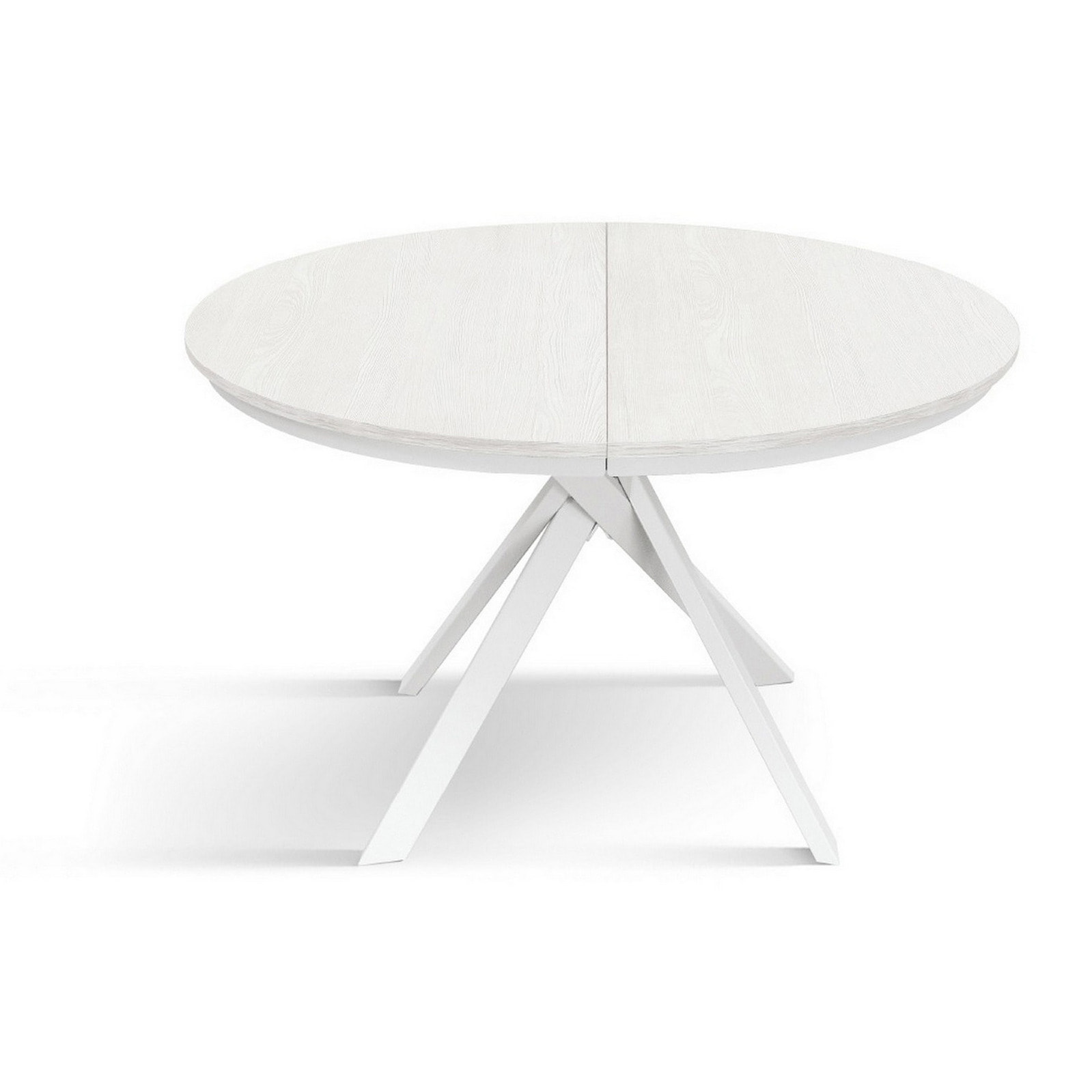 Tavolo rotondo PANTELLERIA in legno effetto bianco frassinato con gambe incrociate in metallo bianco, allungabile ⌀120 cm - ⌀170 cm