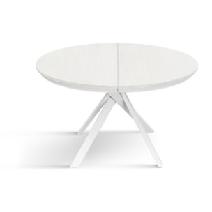 Tavolo rotondo PANTELLERIA in legno effetto bianco frassinato con gambe incrociate in metallo bianco, allungabile ⌀120 cm - ⌀170 cm