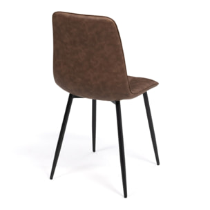Chaises Linda imitation cuir marron et pieds métal noirs - lot de 4