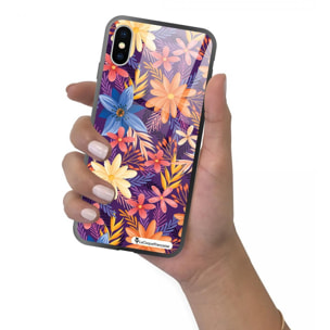 Coque iPhone X/Xs Coque Soft Touch Glossy Fleurs violettes et oranges Design La Coque Francaise