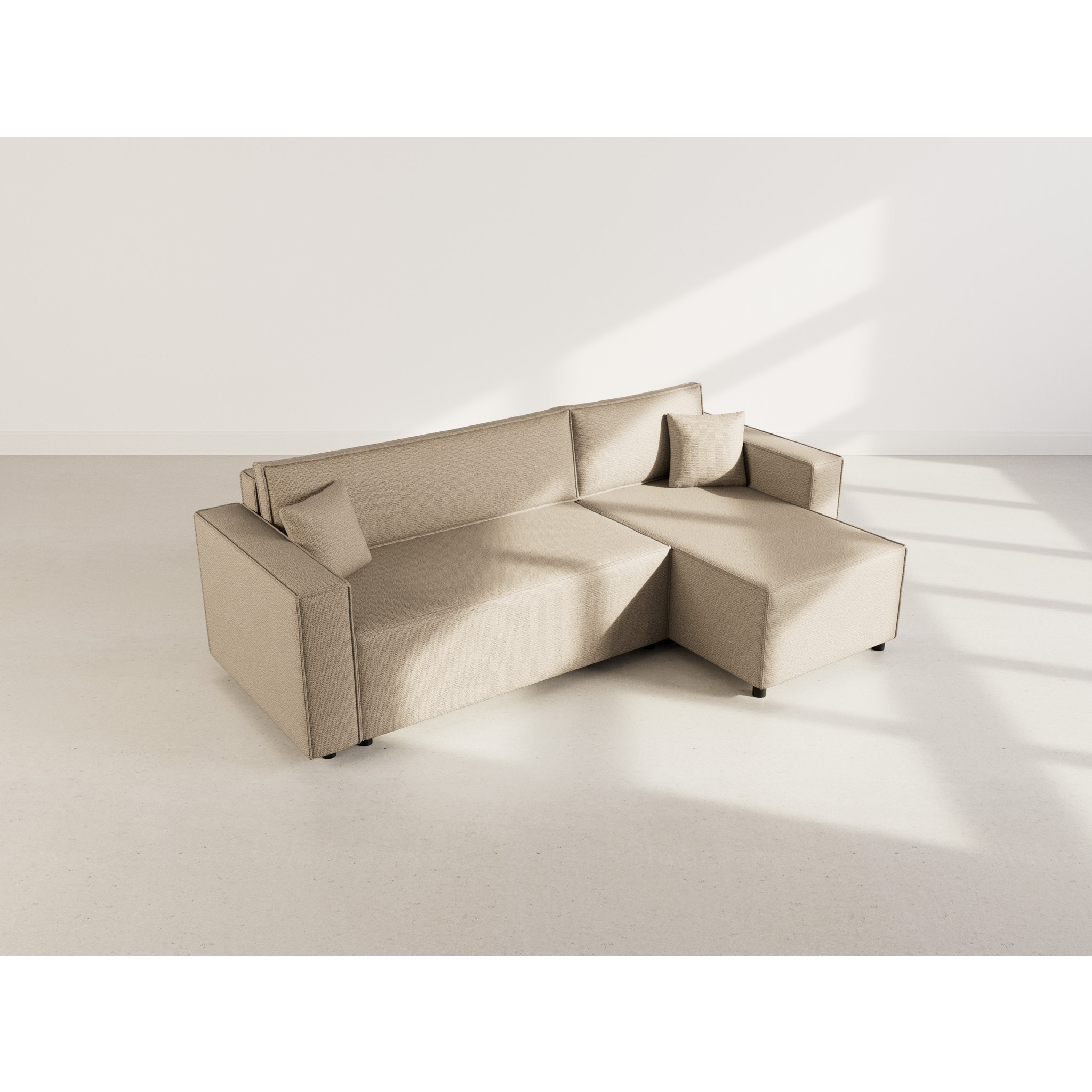 Jonas - canapé d'angle réversible 4 places convertible avec coffre en tissu texturé - Taupe