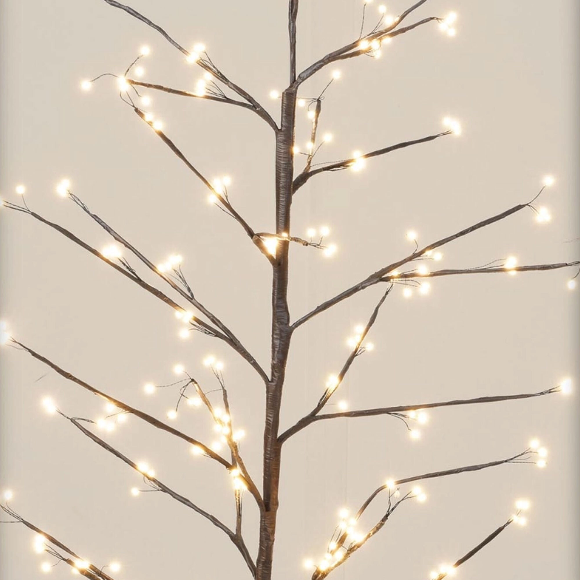 árbol con 240 luces led blanco cálido de 120cm de altura en color marrón