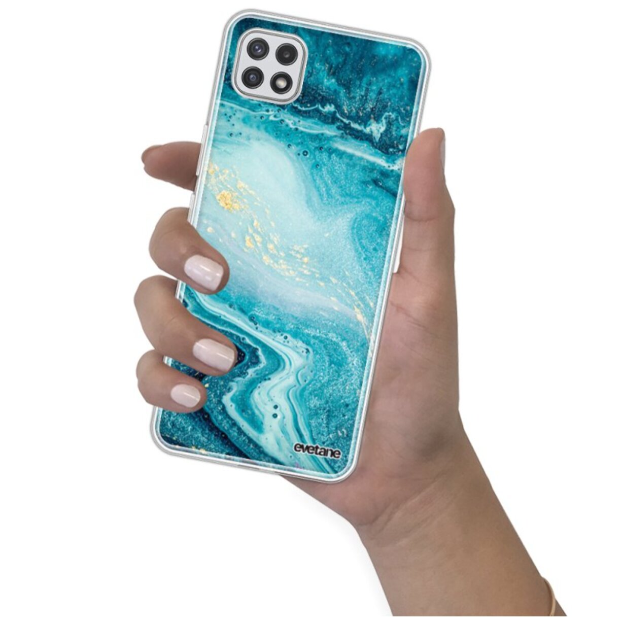 Coque Samsung Galaxy A22 5G 360 intégrale transparente Bleu Nacré Marbre Tendance Evetane.